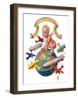 "Airships Circling Baby New Year,"January 2, 1932-Joseph Christian Leyendecker-Framed Giclee Print