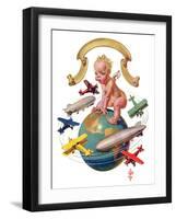 "Airships Circling Baby New Year,"January 2, 1932-Joseph Christian Leyendecker-Framed Giclee Print