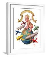 "Airships Circling Baby New Year,"January 2, 1932-Joseph Christian Leyendecker-Framed Giclee Print