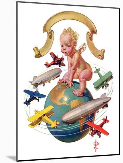 "Airships Circling Baby New Year,"January 2, 1932-Joseph Christian Leyendecker-Mounted Giclee Print