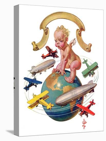 "Airships Circling Baby New Year,"January 2, 1932-Joseph Christian Leyendecker-Stretched Canvas