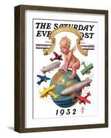 "Airships Circling Baby New Year," Saturday Evening Post Cover, January 2, 1932-Joseph Christian Leyendecker-Framed Giclee Print