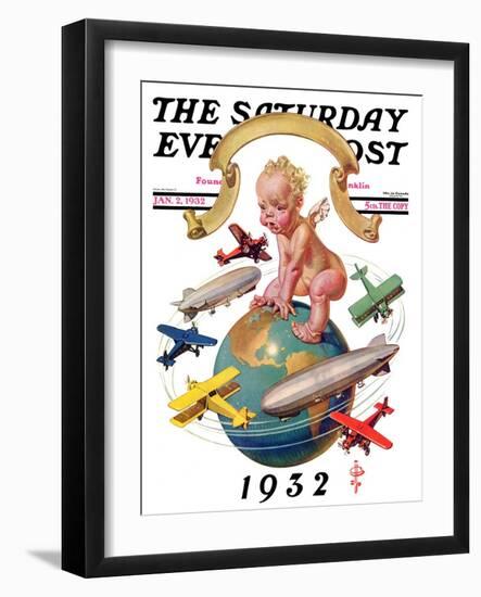 "Airships Circling Baby New Year," Saturday Evening Post Cover, January 2, 1932-Joseph Christian Leyendecker-Framed Giclee Print