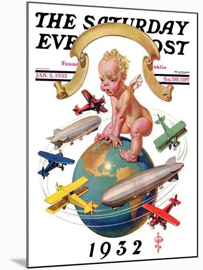 "Airships Circling Baby New Year," Saturday Evening Post Cover, January 2, 1932-Joseph Christian Leyendecker-Mounted Giclee Print