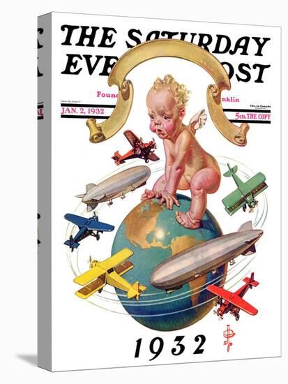 "Airships Circling Baby New Year," Saturday Evening Post Cover, January 2, 1932-Joseph Christian Leyendecker-Stretched Canvas