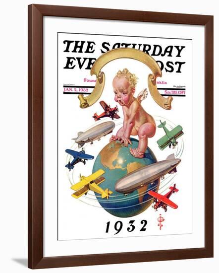 "Airships Circling Baby New Year," Saturday Evening Post Cover, January 2, 1932-Joseph Christian Leyendecker-Framed Giclee Print