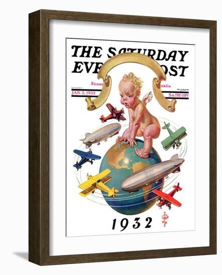 "Airships Circling Baby New Year," Saturday Evening Post Cover, January 2, 1932-Joseph Christian Leyendecker-Framed Premium Giclee Print