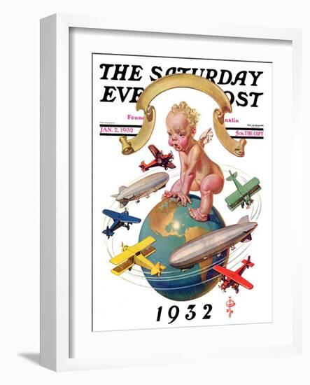 "Airships Circling Baby New Year," Saturday Evening Post Cover, January 2, 1932-Joseph Christian Leyendecker-Framed Premium Giclee Print