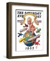 "Airships Circling Baby New Year," Saturday Evening Post Cover, January 2, 1932-Joseph Christian Leyendecker-Framed Giclee Print