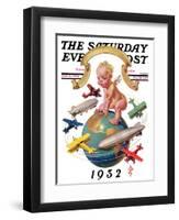 "Airships Circling Baby New Year," Saturday Evening Post Cover, January 2, 1932-Joseph Christian Leyendecker-Framed Giclee Print