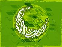Shiny Crescent Moon with Arabic Islamic Calligraphy of Text Eid Mubarak on Green Background. Poster-aispl-Photographic Print