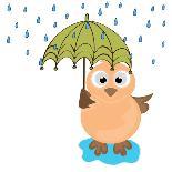 Cute Illustration of an Owl under Umbrella in Raining Season.-aispl-Art Print