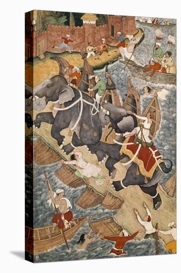 Akbar Tames the Savage Elephant, Hawa'I, Outside the Red Fort at Agra-Basawan-Stretched Canvas