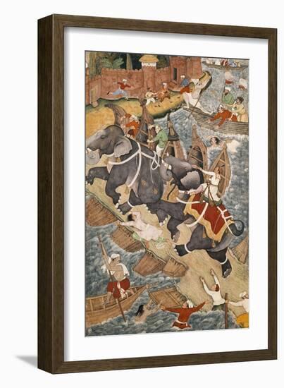 Akbar Tames the Savage Elephant, Hawa'I, Outside the Red Fort at Agra-Basawan-Framed Giclee Print