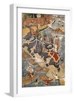 Akbar Tames the Savage Elephant, Hawa'I, Outside the Red Fort at Agra-Basawan-Framed Giclee Print