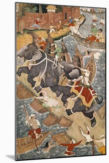 Akbar Tames the Savage Elephant, Hawa'I, Outside the Red Fort at Agra-Basawan-Mounted Giclee Print