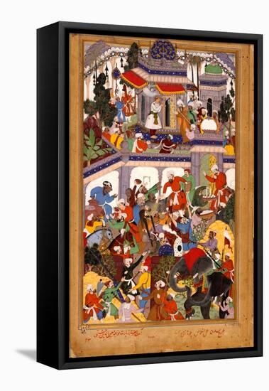 Akbar Visits the Shrine of Khwajah Mu'In Ad-Din Chishti at Ajmer, Ca 1590-Basawan-Framed Stretched Canvas