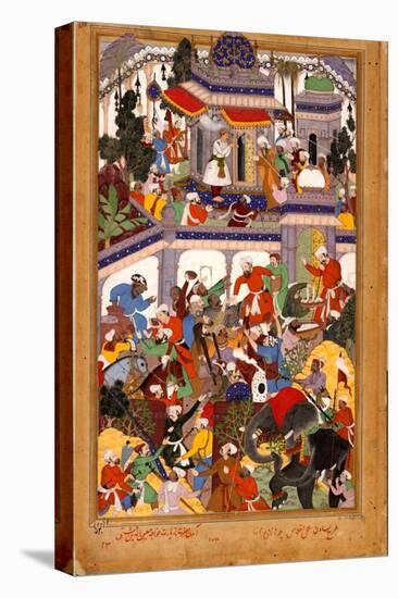 Akbar Visits the Shrine of Khwajah Mu'In Ad-Din Chishti at Ajmer, Ca 1590-Basawan-Stretched Canvas