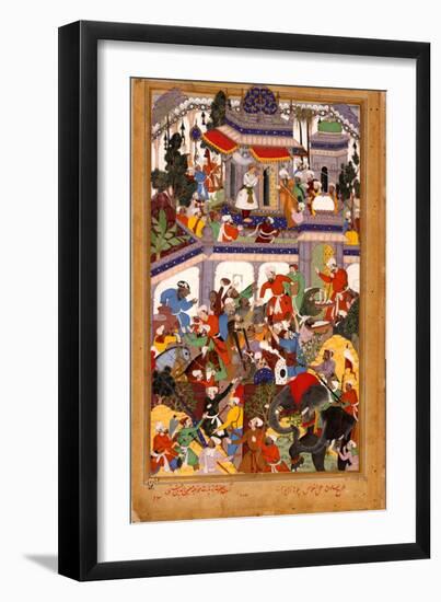 Akbar Visits the Shrine of Khwajah Mu'In Ad-Din Chishti at Ajmer, Ca 1590-Basawan-Framed Giclee Print