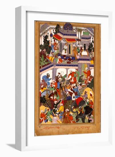 Akbar Visits the Shrine of Khwajah Mu'In Ad-Din Chishti at Ajmer, Ca 1590-Basawan-Framed Giclee Print