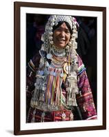 Akha Woman with Silver Headdress and Necklace Embellished with Glass Beads, Burma, Myanmar-Nigel Pavitt-Framed Photographic Print