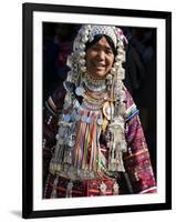 Akha Woman with Silver Headdress and Necklace Embellished with Glass Beads, Burma, Myanmar-Nigel Pavitt-Framed Photographic Print