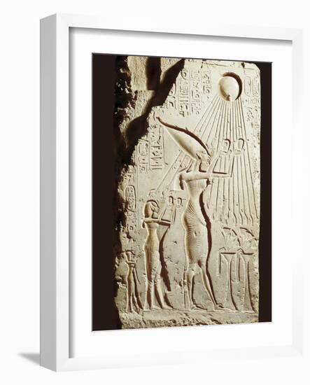 Akhenaten and His Family Offering to the Sun-God Aten-null-Framed Art Print