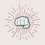 Fist with Sunbursts in Vintage Style. Graphic Art. Vector Illustration-AkimD-Art Print