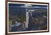 Akron, Ohio, Aerial View of the City at Night-Lantern Press-Framed Art Print