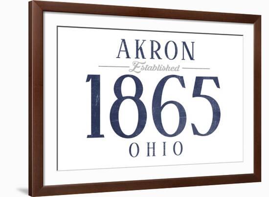 Akron, Ohio - Established Date (Blue)-Lantern Press-Framed Art Print