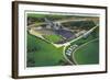 Akron, Ohio - Goodyear Navy Corsair Fighter over Stadium-Lantern Press-Framed Art Print