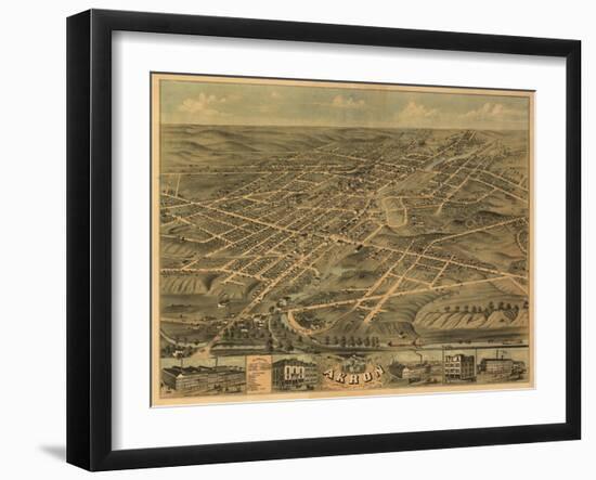 Akron, Ohio - Panoramic Map - Akron, OH-Lantern Press-Framed Art Print