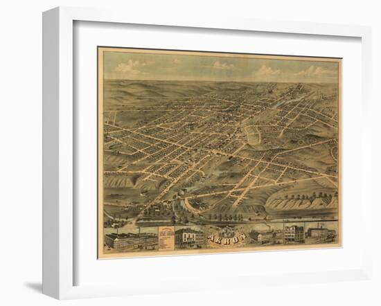 Akron, Ohio - Panoramic Map - Akron, OH-Lantern Press-Framed Art Print