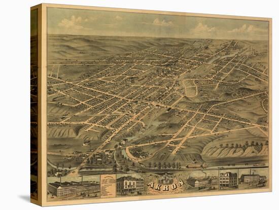 Akron, Ohio - Panoramic Map - Akron, OH-Lantern Press-Stretched Canvas