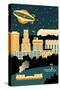 Akron, Ohio - Retro Skyline (no text)-Lantern Press-Stretched Canvas