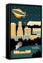 Akron, Ohio - Retro Skyline (no text)-Lantern Press-Framed Stretched Canvas