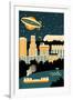 Akron, Ohio - Retro Skyline (no text)-Lantern Press-Framed Art Print