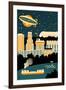 Akron, Ohio - Retro Skyline (no text)-Lantern Press-Framed Art Print