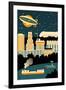 Akron, Ohio - Retro Skyline (no text)-Lantern Press-Framed Art Print