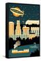 Akron, Ohio - Retro Skyline (no text)-Lantern Press-Framed Stretched Canvas