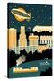 Akron, Ohio - Retro Skyline (no text)-Lantern Press-Stretched Canvas