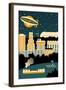 Akron, Ohio - Retro Skyline (no text)-Lantern Press-Framed Art Print