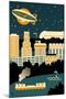 Akron, Ohio - Retro Skyline (no text)-Lantern Press-Mounted Art Print