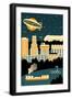 Akron, Ohio - Retro Skyline (no text)-Lantern Press-Framed Art Print