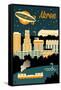 Akron, Ohio - Retro Skyline-Lantern Press-Framed Stretched Canvas