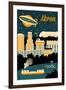 Akron, Ohio - Retro Skyline-Lantern Press-Framed Art Print