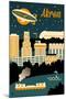 Akron, Ohio - Retro Skyline-Lantern Press-Mounted Art Print