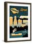 Akron, Ohio - Retro Skyline-Lantern Press-Framed Art Print