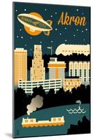 Akron, Ohio - Retro Skyline-Lantern Press-Mounted Art Print