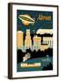 Akron, Ohio - Retro Skyline-Lantern Press-Framed Art Print